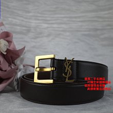 優買二手精品名牌店 YSL 558088 咖啡 全皮 金釦 字紋 LOGO 寬版 3分 皮帶 腰帶 腰封 85CM 全新