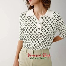 歐美 新款 幾何菱格紋緹花 超細絲光棉 光滑透氣 翻領半開襟短袖針織衫 (E1322)