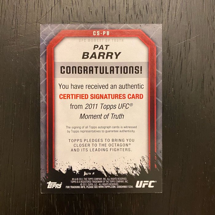 2011 Topps UFC Moment of Truth Auto Pat Barry 親筆簽名 格鬥拳擊卡 卡片