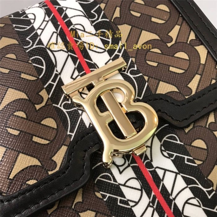 【二手正品】Burberry Robin 專屬標識條紋洛賓包 TB 手機包 80304271 小方包 實拍