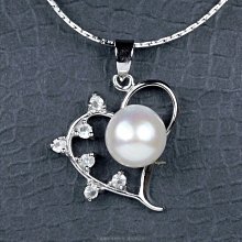 珍珠林~10MM珍珠心型鑽墜~天然淡水珍珠 (免費贈送鍊條一件)#312