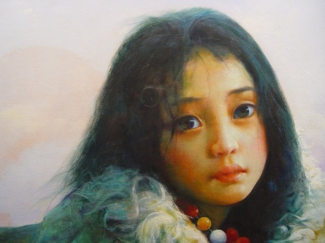 【 懷德-肖 】中 國 當 代-- 劉 詩 霖 油 畫---  青 藏 少 女 30 F--精 框
