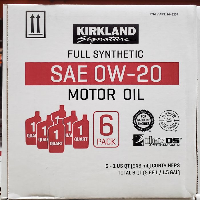 【小如的店】COSTCO好市多代購~Kirkland 科克蘭 全合成機油0W-20(946ml*6入) 1448207