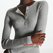 歐美 新款 COS 秋季新品 舒適高彈力美麗諾羊毛 氣質亨利V領針織衫上衣 (V1323)