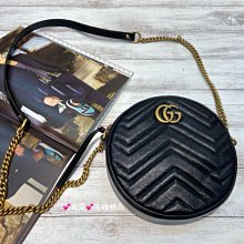 《真愛名牌精品》GUCCI 550154 黑人字紋 金GG 圓餅包 鍊包 斜背包 *全新未使用*60104