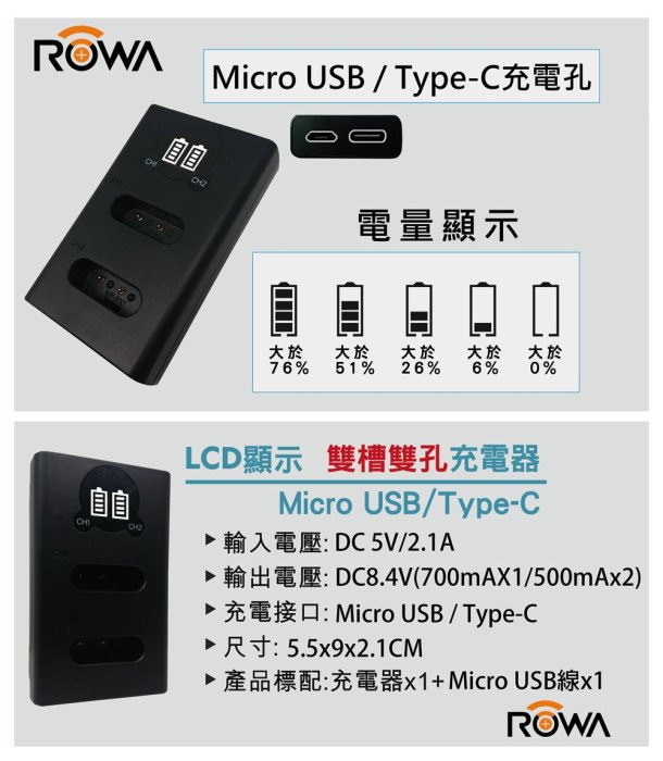 ROWA 樂華 LCD液晶電量顯示 USB雙槽充電器 米奇雙充 CANON NB-12/ nb-13L 雙座充