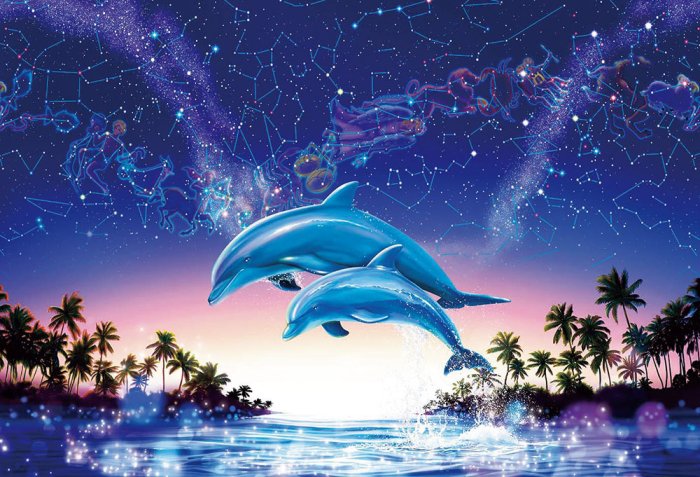 81-132 1000片日本進口拼圖 Maria 黄道十二星座 星空 海洋 月光下跳躍的海豚