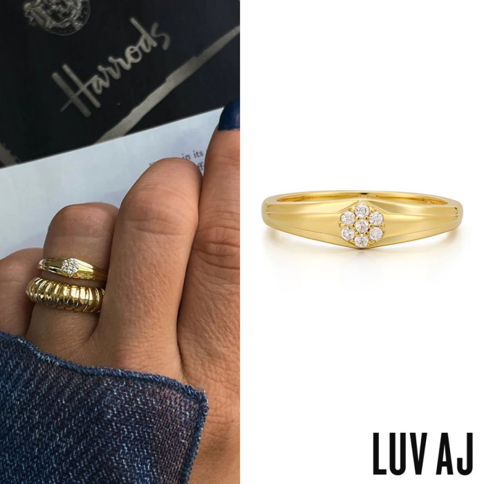 LUV AJ 好萊塢潮牌 金色古典鑲鑽戒指 定情戒指 HEX PAVE SIGNET RING