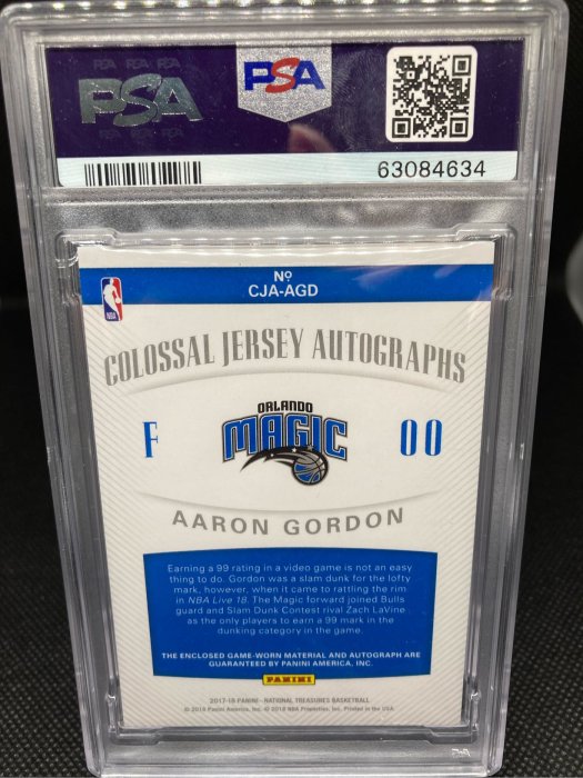 NBA 2017 National Treasure Aaron Gordon Auto /99 PSA 9 限量99張 金塊灌籃王 球衣簽名鑑定卡 卡面簽