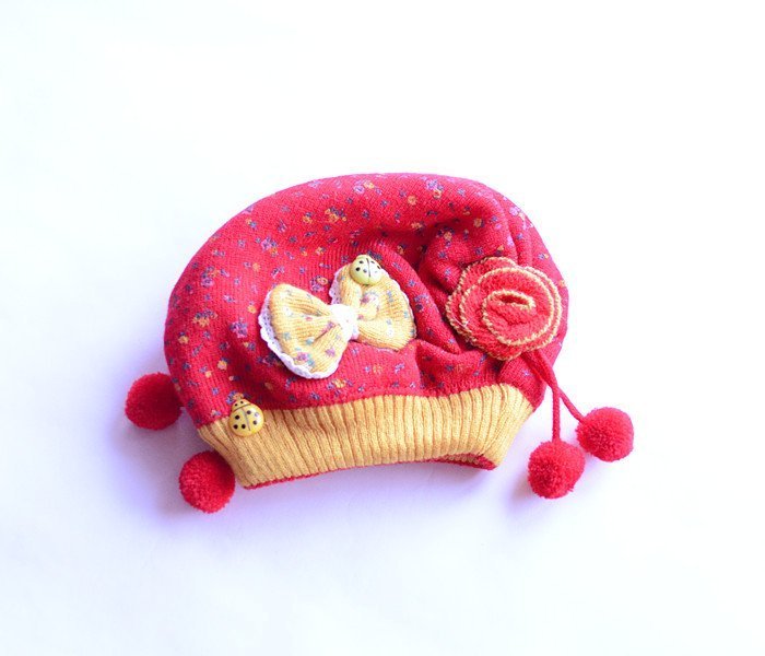 【現貨】❤翠花蝴蝶結雙球紅色內刷毛帽 嬰兒毛帽