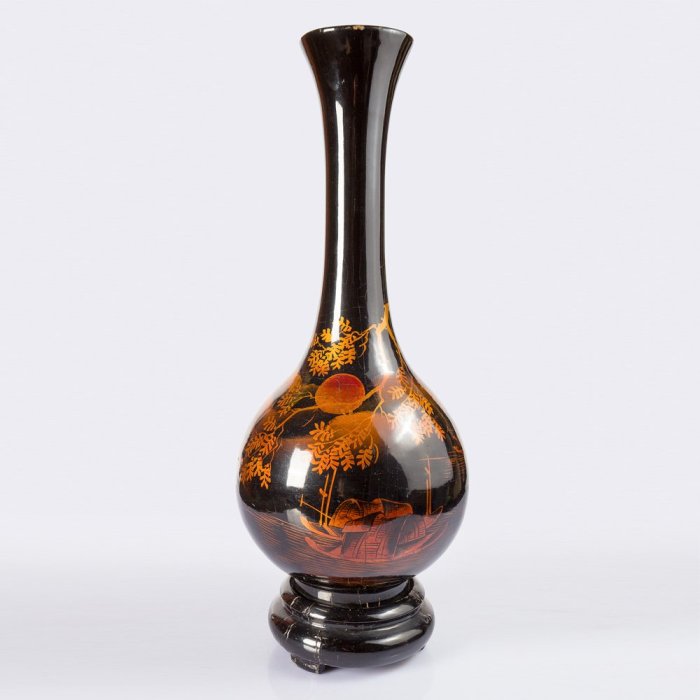 YUCD是老件--木胎漆器花瓶.大花器(堆漆老木器木雕--好品相--可參考 