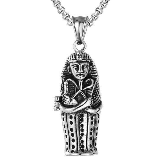 《QBOX 》FASHION 飾品【CHE608】精緻個性埃及法老木乃伊鑄造鈦鋼墬子項鍊/掛飾