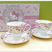 小花花日本精品♥ Hello Kitty 杯盤組碟+杯  對杯 咖啡杯 陶瓷杯盤 下午茶 新骨瓷  玫瑰11168003