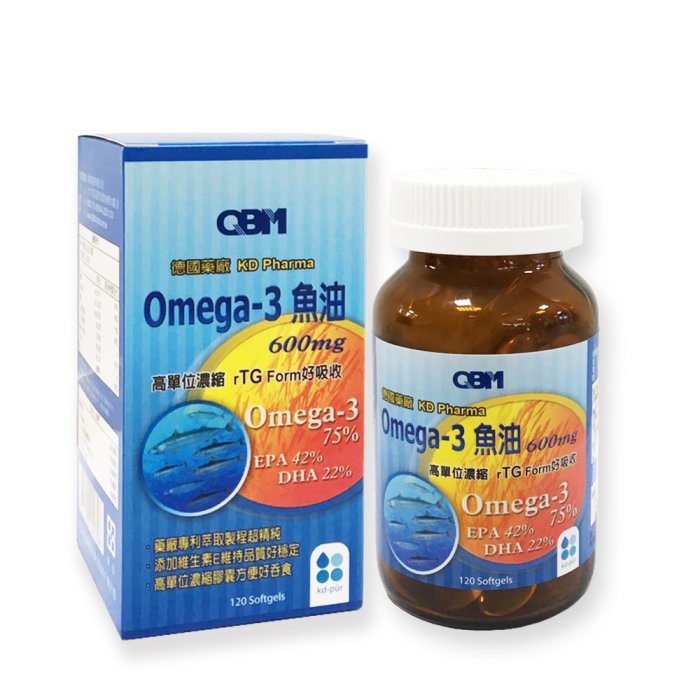 【來自德國KD藥廠】QBM高單位Omega3魚油3入組(120顆/瓶X3瓶)