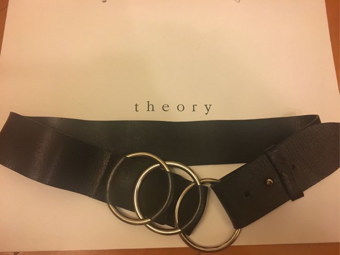 Theory 黑色白鐵環牛皮革腰帶23區