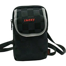 【菲歐娜】6070-1-(特價拍品)LUCKy 直立斜背小包/腰包附長帶掀蓋格紋(黑)6吋