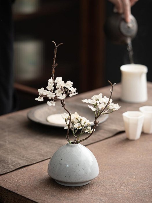 日式粗陶小花瓶干花插花器復古陶瓷水培禪意迷你器皿客廳桌面擺件-瑞芬好物家居