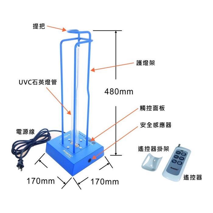 缺貨中 36W-UVC紫外線殺菌燈/消毒燈~唯一台灣製造，全鋁合金、安全感應、4段定時