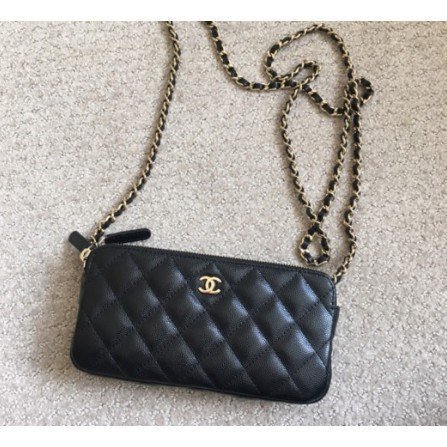 【二手】Chanel A82527 small leather 雙拉鍊 發財手機包 WOC 鏈帶包