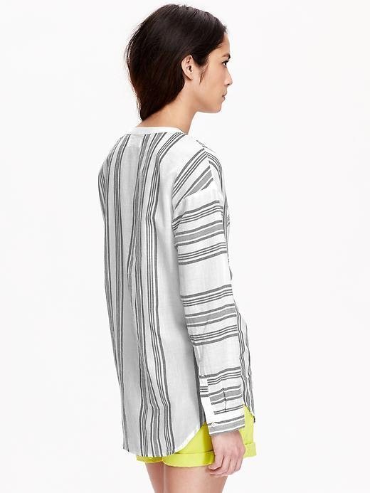 美國Old Navy女裝Women's Striped Tunics M號條紋小小V開襟清涼長袖襯衫含運現貨在台