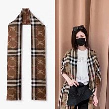 小皮美國代購   BURBERRY 106260 巴寶莉 新款雙面兩用女款圍巾 羊毛絲質混紡絨長形披肩  馬術騎士幑標