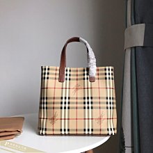 雅格精品代購 BURBERRY 時尚品牌 簡約手提格紋托特包 美國outlet代購