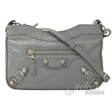 【茱麗葉精品】全新精品BALENCIAGA 巴黎世家 519844 大銀鉚釘小羊皮斜背包.淺灰 預購無現貨