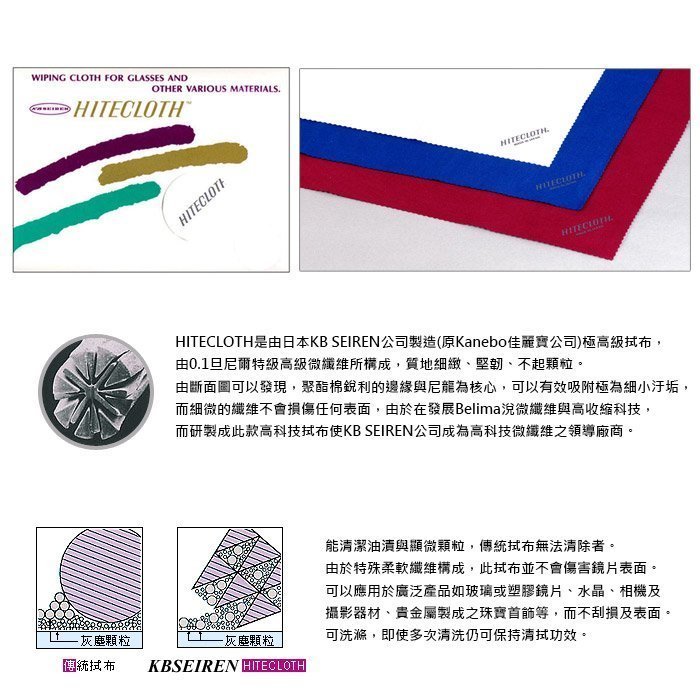 【柯達行】日本 KBSEIREN Hitecloth 顯微纖維拭鏡布 4片$415～免運B 〔Z9/A7R5/X-T5〕