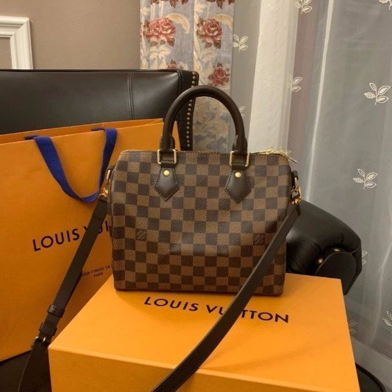 【二手正品】 LV LOUIS VUITTON SPEEDY 25 棋盤格波士頓包 枕頭包 醫生包 N41368 全新