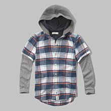 【abercrombie kids】【a&f】【零碼11/12歲】af男童帽襯衫兩件橘條藍白格 F09160914-21