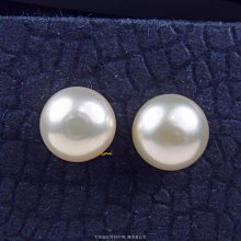 珍珠林~皮光特佳8~8.5mm真珠穿洞式耳環~純正天然淡水黃金真珠#883+1