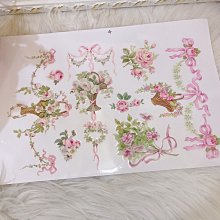 粉紅玫瑰精品屋～🌷粉色長條蝴蝶結花籃自黏貼紙🌷