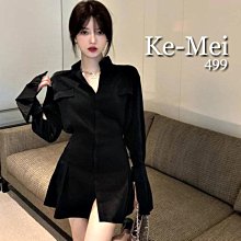 克妹Ke-Mei【ZT83963】spicy顏值首選性感收腰立領開襟辣妹襯杉洋裝