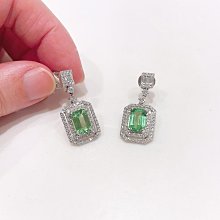 100035 大千典精品 秦老闆 流當品 天然沙佛萊耳環 設計造型 圓鑽 綠色控 2克拉 典雅 華麗 紀念日 母親節 宴會款