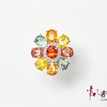 ＊奢華大道國際精品＊【J0977】6.93CT 天然彩色剛玉花朵造型白K金鑽戒 11號