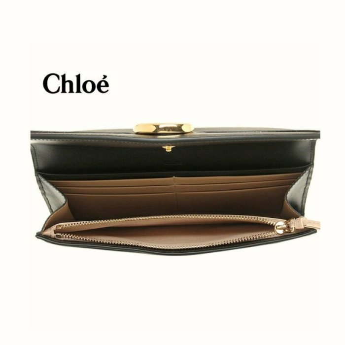 CHLOE ► ( 黑色×裸粉色×金屬淡金色 )  真皮 兩摺長夾 錢包 皮夾｜100%全新真品｜特價！