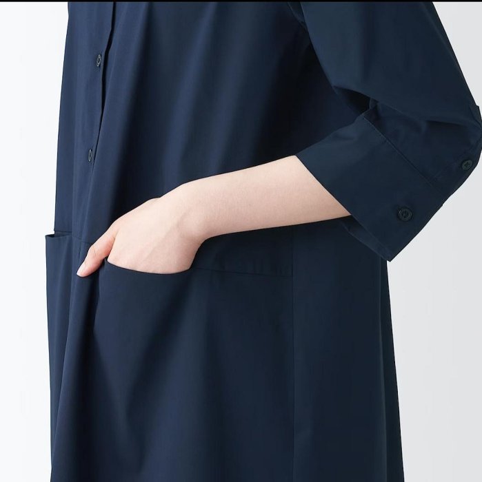 日本無印良品 有機棉優雅七分袖口袋洋裝S號