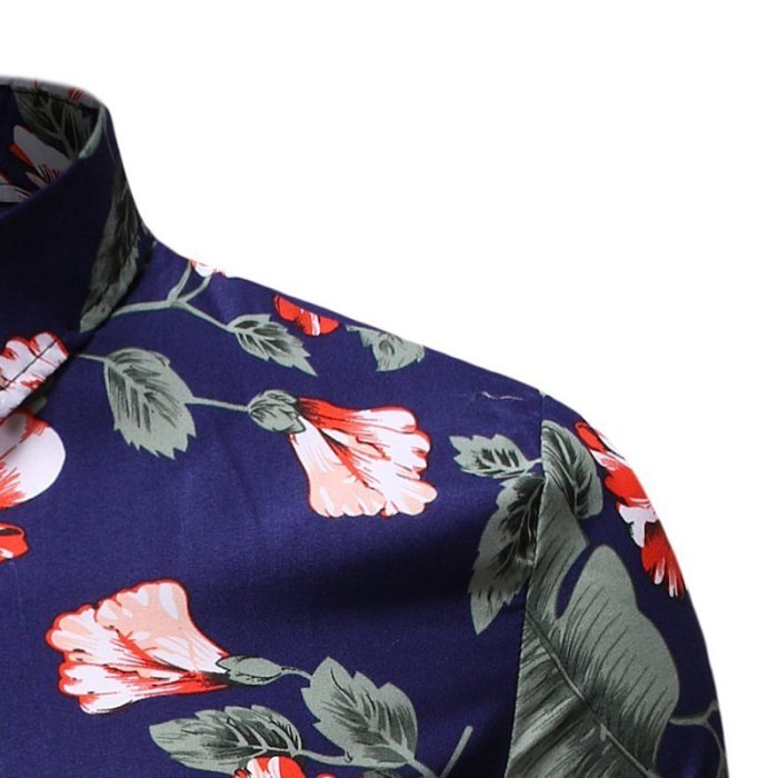 型男風 休閒短袖襯衫 打底衫 植物花卉圖案襯衫 拼接襯衫 襯衣 男生 中大尺碼