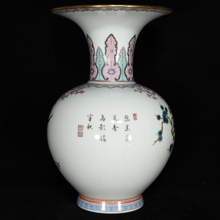 清乾隆琺瑯彩花鳥紋瓶，29.5×20，:4200148 琺瑯彩 粉彩 斗彩【丸子】