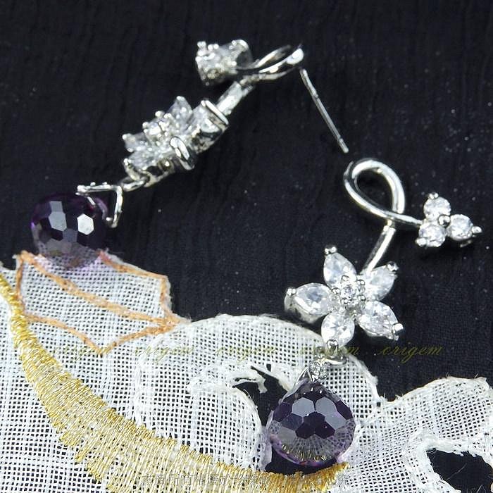 珍珠林~紫色水晶切角珠巴洛克晶鑽鏈組~免費附贈耳環~蘇聯鋯石鑲嵌#068+14
