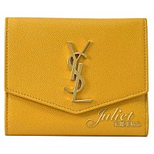 【茱麗葉精品】全新精品 YSL 專櫃商品 582296 金屬LOGO粒紋牛皮釦式零錢短夾.黃 現貨