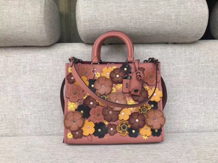 小皮美國正品代購 COACH 59243 最新限量版女士手提包 1941系列 大號頭層牛皮手工立體玫瑰貼花 附購買憑證