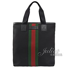 【茱麗葉精品】全新精品 GUCCI 專櫃商品 631245 經典綠紅綠織帶帆布肩背直立托特包.黑 預購無現貨