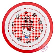 ♥小花花日本精品♥HelloKitty經典紅色格紋造型圓盤美耐皿餐盤水果盤點心盤10902400