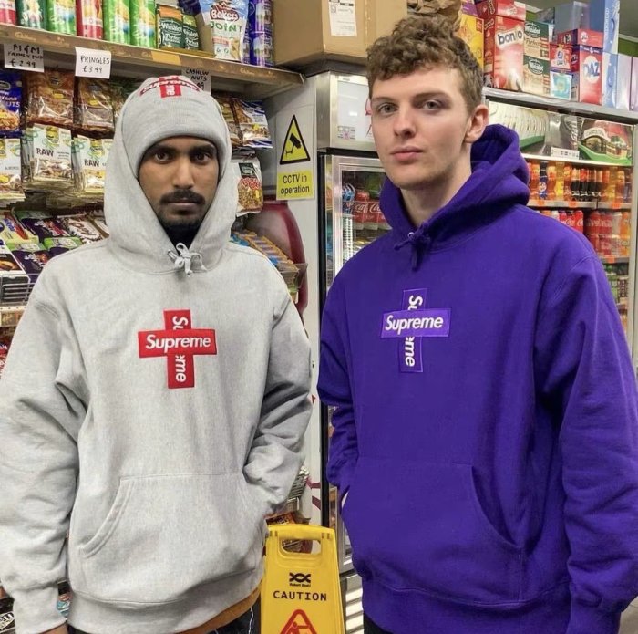 supreme cross box logo hooded purple - パーカー