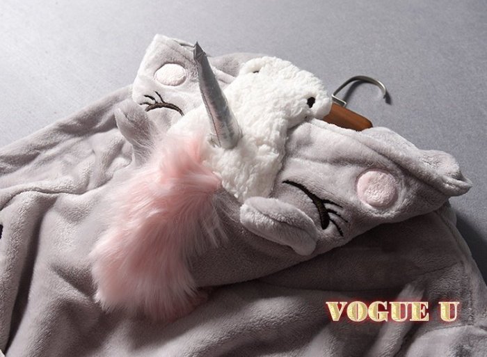 ☆VOGUE U☆英國品牌~立體獨角獸珊瑚絨連帽睡衣 睡袍 聖誕交換禮物(特價) 【O5009X】