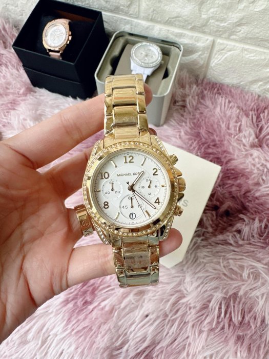 Michael Kors MK6762 香檳金色鋼帶三眼帶鑽手錶 女錶 台灣現貨三天內出貨不含假日下單前請先確認是否還有