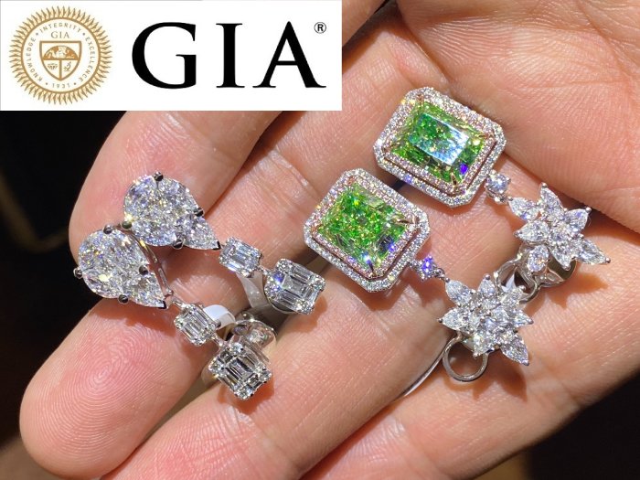 【台北周先生】天然Fancy綠色鑽石 兩顆共10.02克拉 Even 18K金真鑽耳環 送兩本GIA證 青