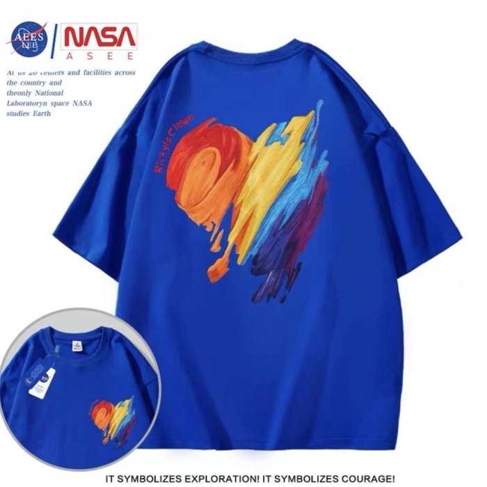 全館免運 NASA夏季塗鴉愛心短袖T恤純棉男女情侶學生班服短袖上衣ins 可開發票