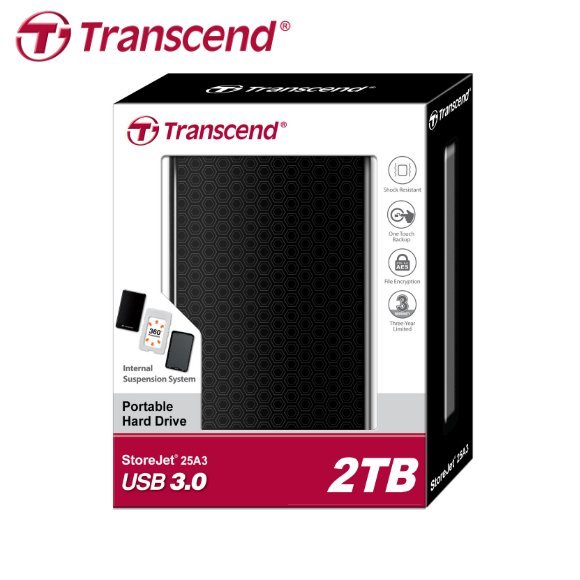 [保固公司貨] 創見 2TB StoreJet 25A3 USB3.0 2.5吋 行動硬碟 (TS-25A3-2TB)